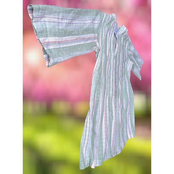 Soft Surroundings Tunic Top XS Extra Small Striped V Neck Roll Tab Sleeves Boho - Picture 4 of 12